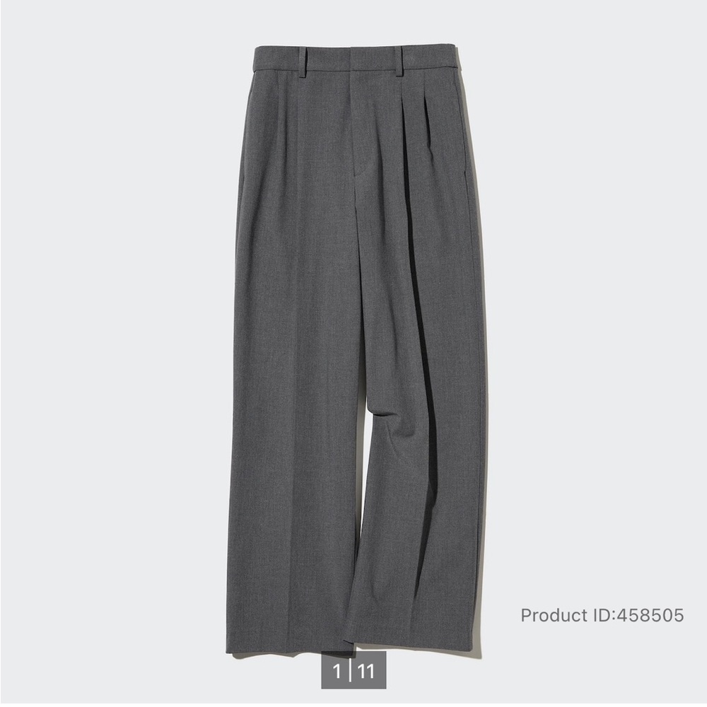 UNIQLO Wide-Fit Pleated Pants (Tall) Gray XS